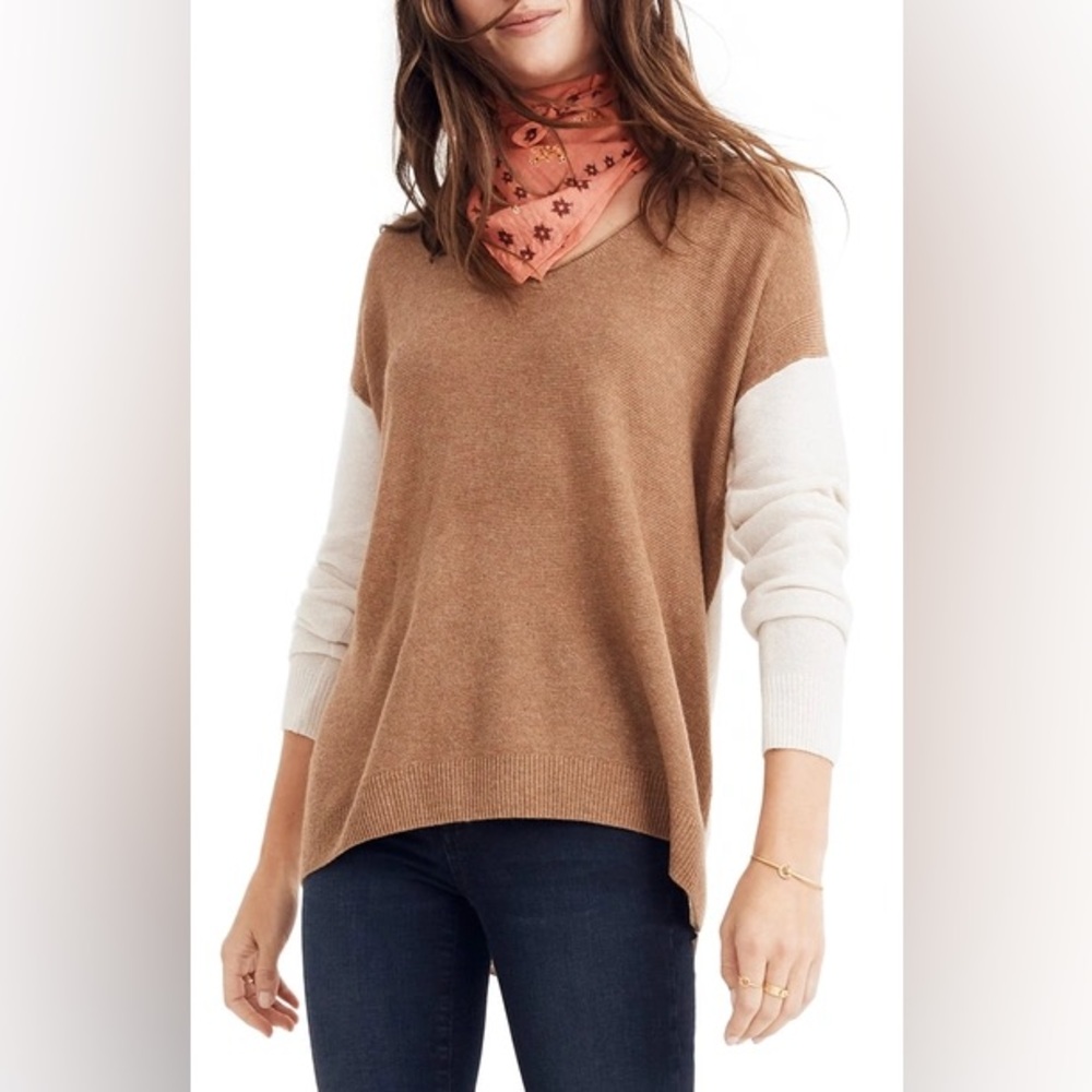 Madewell VGUC Kimball Pullover Two-Tone U-Neck Sweater Top Shirt Neutral Medium
